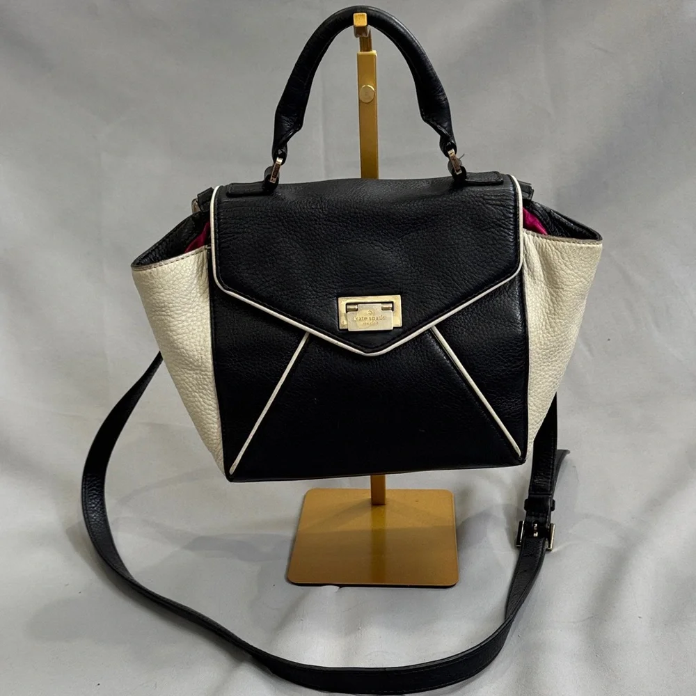 Kate Spade New York Black & White Leather Crossbody / Top Handle Bag